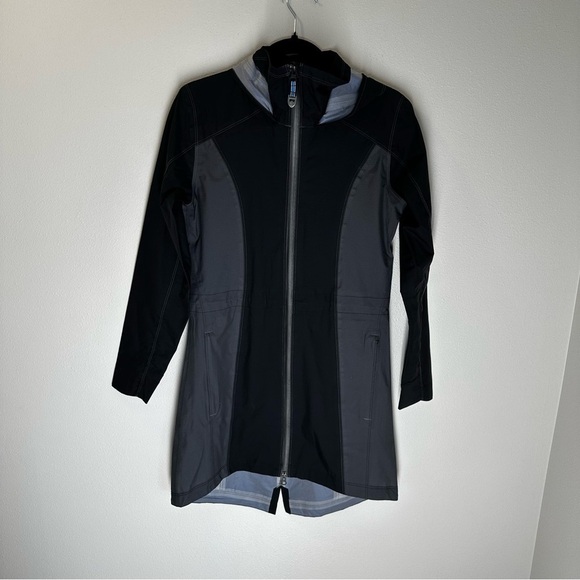 KUHL Jetstream Trench Coat Black Grey Colorblock Hooded Full Zip Size XS Women's - Picture 2 of 15